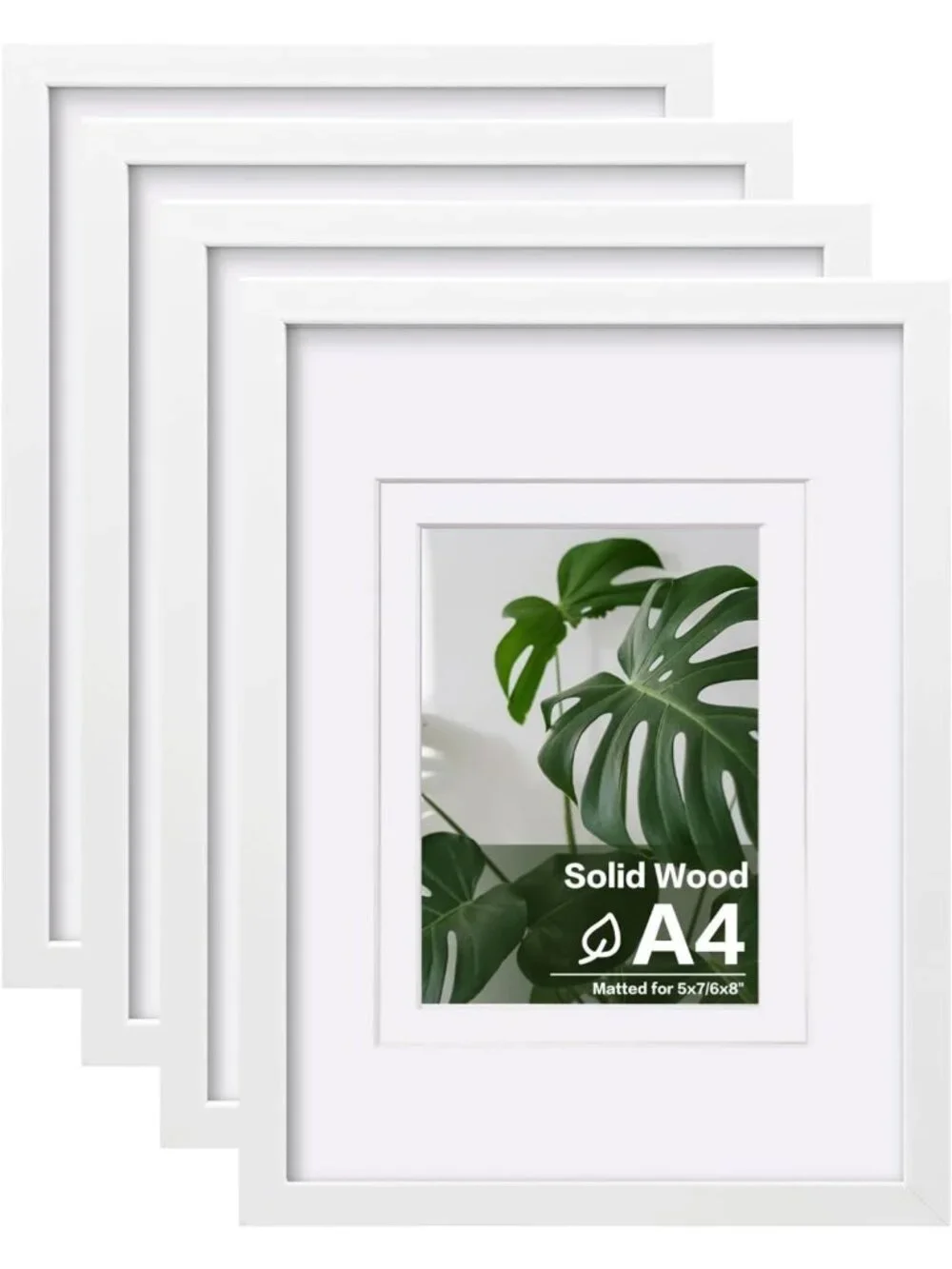 Set of 4 Solid Wood Picture Frames for 5x7 & 6x8 Photos - Tabletop & Wall Mount